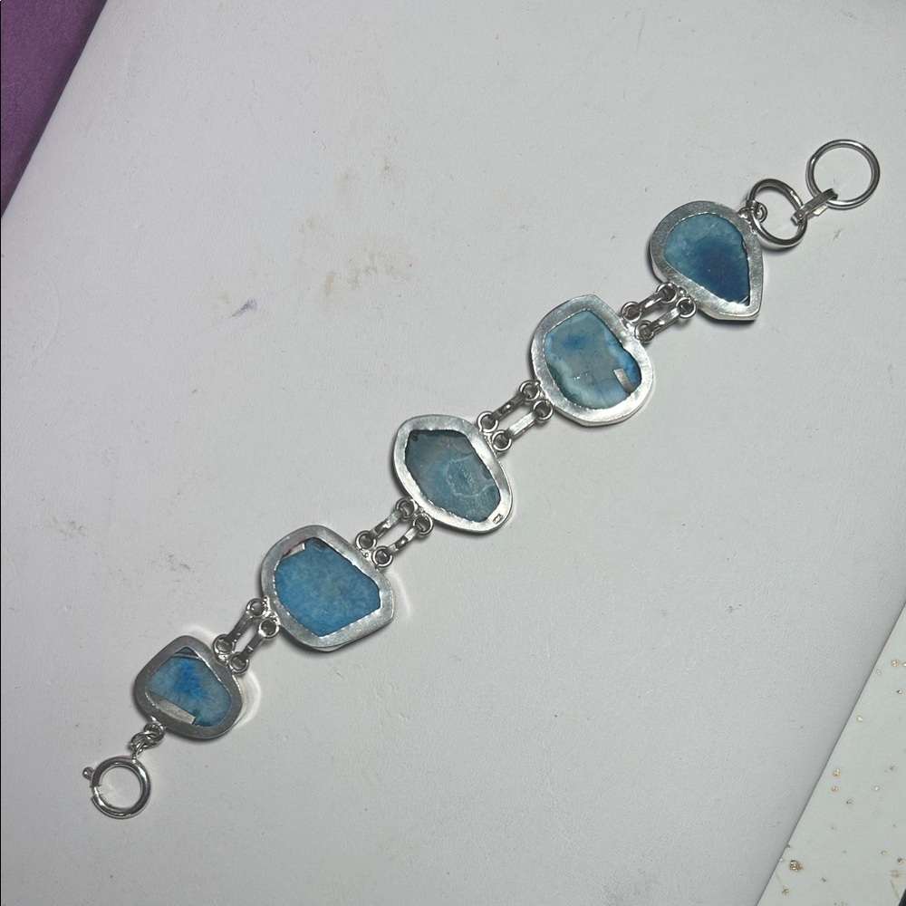 Sterling Blue Druzy Agate Gemstone Bracelet - Picture 10 of 11